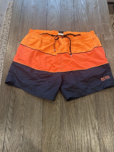 Hugo Boss Men's Orange Blue Swim Trunks Swimsuit Shorts Medium
