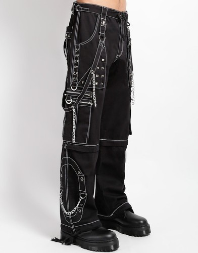 Pantalone nero con zip - punto bianco, catene, borchie, vestibilità unisex slim, anelli a D - Foto 4 di 6