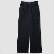 Eileen fisher Cotton Indigo Knit Denim Wide-Leg Pant Dark Wash