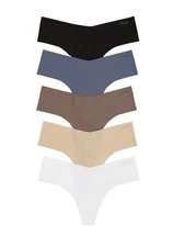 Victoria’s Secret Pink 5-pack No-show Seamless Thong Panty Pack L Multicolor New