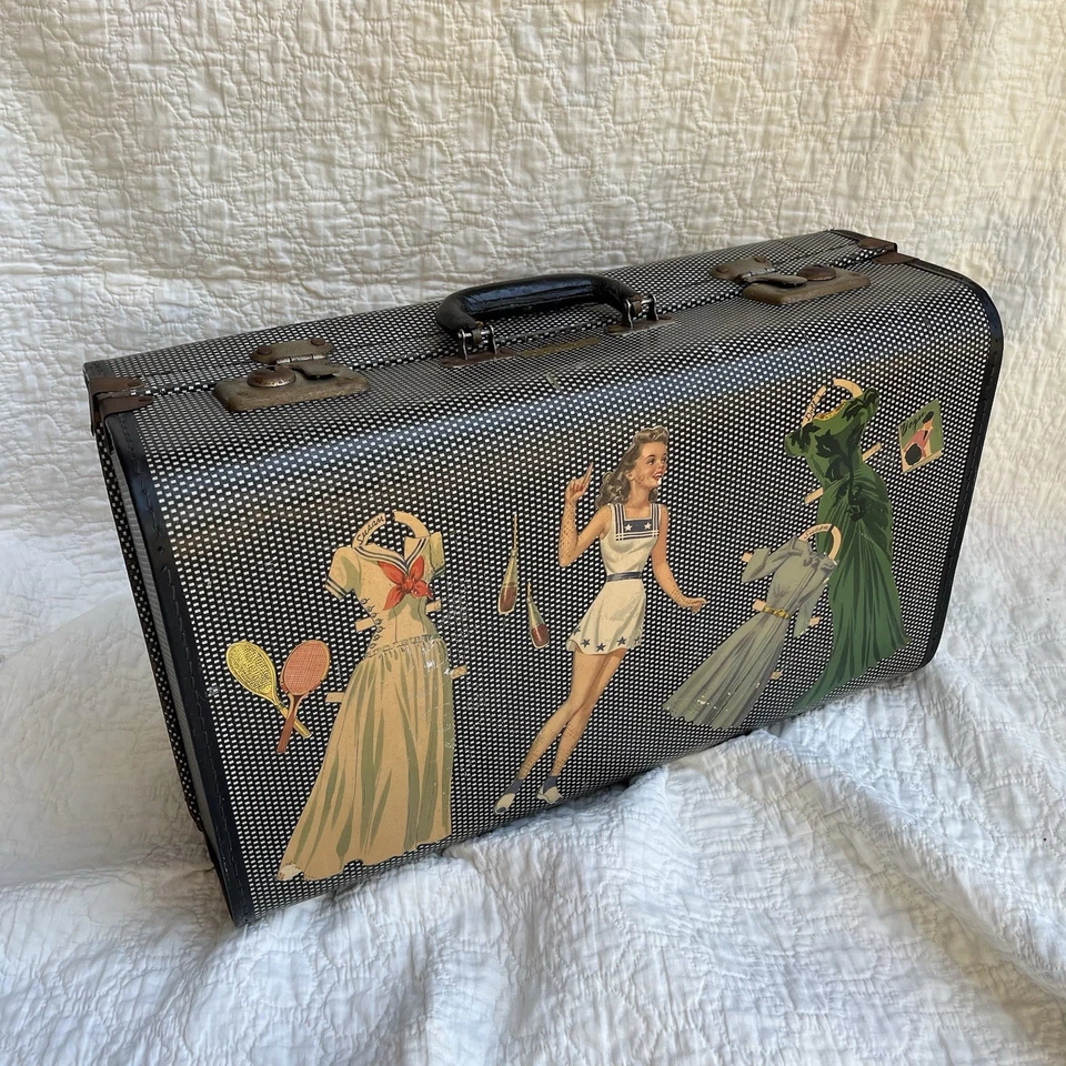 Canadian Luggage Co. de colección de los años 40 Maleta - Decoupaged con muñecas de papel pin-up Foto 2 de 4