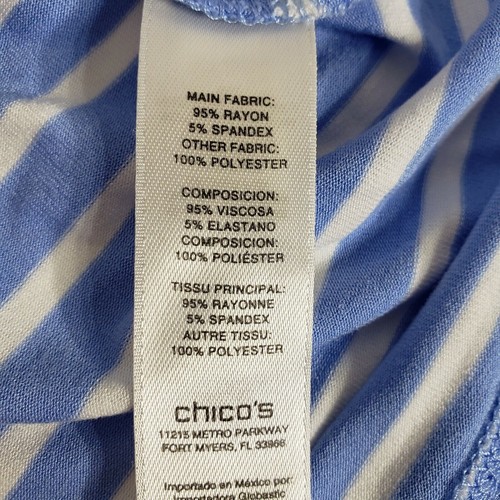 Top Chico's para mujer talla 1 mediano 8 azul blanco rayas ribete de gasa manga enrollable - Imagen 9 de 10