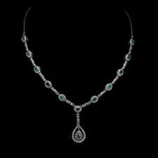 925 Sterling Silver Necklace Pear Emerald 6x4mm Natural Gemstone Jewelry 17in