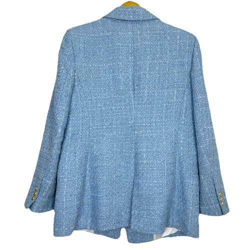 Zara Tweed Textured Single Breasted Blazer Jacket XL Light Blue Gold Buttons - Picture 4 of 13