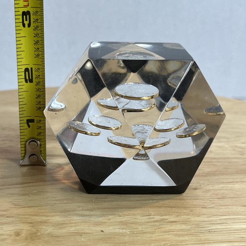Vintage 1975 Penny Paperweight Acrylic Lucite Unc Gold Plated Coins No Mint Mark - Picture 12 of 13