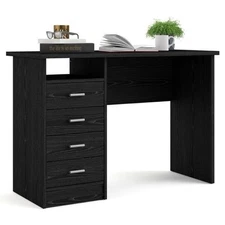 Desk with 4 Drawers, Black Woodgrain