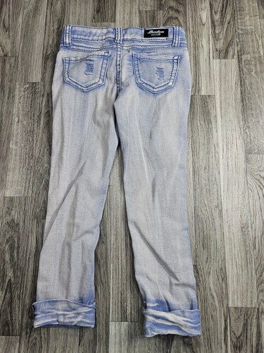 London Bongo Jeans Girls Size 0 Light Wash Distressed Ripped Denim Skinny Pants - Picture 2 of 12