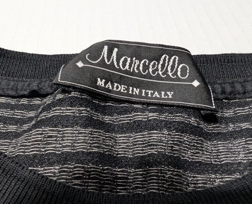 Marcello Made in Italy Black Gray Grid Pattern Knit Shirt Vintage Designer Top L - Picture 1 of 9