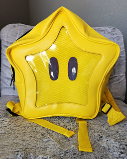 Super Mario Star Mini Backpack Yellow/Black Faux Leather Zip Adjustable Straps
