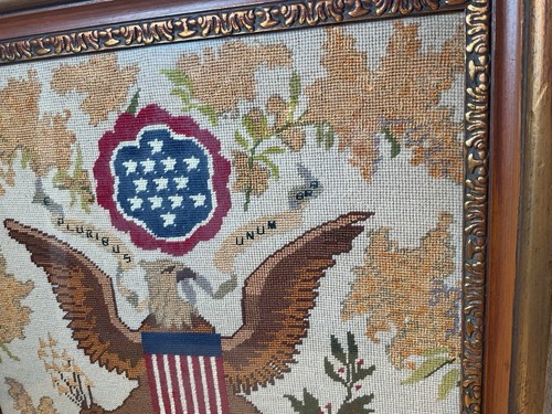 Vintage Framed Needlepoint American Eagle E Pluribus Unum - Arrows Olive Branch - Imagen 10 de 16