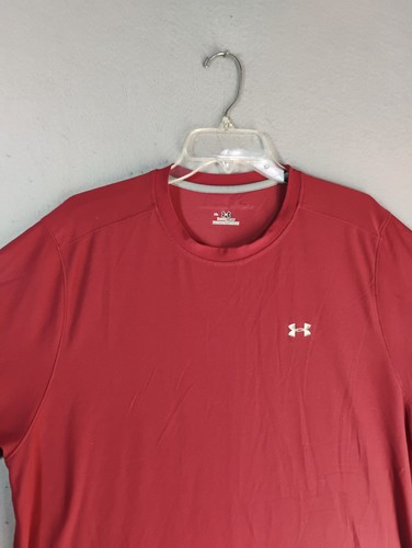 Under Armour Mens Shirt XL Red Heat Gear Short Sleeve Crewneck Logo Pullover - Picture 2 of 12
