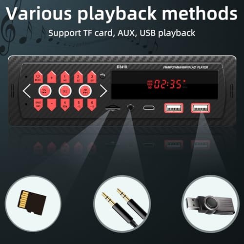 Car Radio Audio USB Port SD Card Slot Player Receiver Bluetooth Hands-Free - Foto 5 di 7