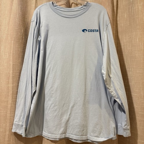 Herren Costa 2XL Langarm Hemd Blau Baumwolle Angeln Küste Strand XXL Salz