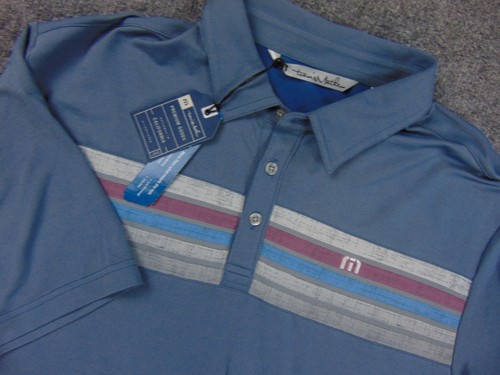 Travis Mathew Poloshirt Herren Large blau gestreift Golf Performance Stretch