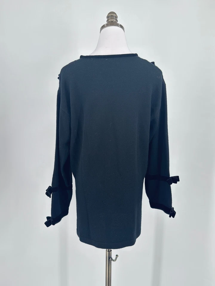 Suéter túnica Emi Giannelli para mujer negro mezcla de lana terciopelo detalle lazo talla M Foto 3 de 4