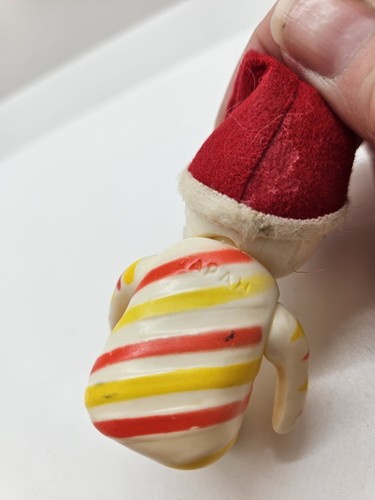 Christmas Snow Baby Candy Stripe Sitting Rubber Pixie Ornament Japan 3” Vintage - Picture 6 of 12
