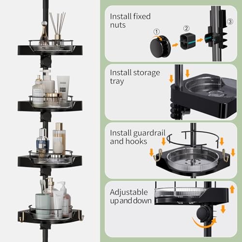 Tension Pole Shower Caddy with 4 L-Lazy Susan Organizer 360 Rotating 35-128 - Bild 6 von 6
