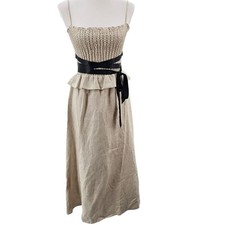 Reformation Womens XS Miles Linen Satin Belted Dress in Oatmeal NWOT