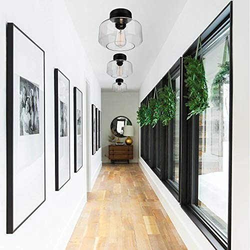 Industrial Semi Flush Mount Ceiling Light, Clear Glass Pendant Lamp Shade, - Picture 7 of 7