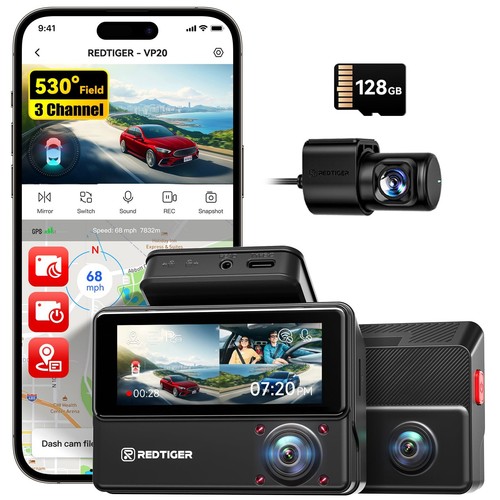 530° Allround 3 Kanal Dashcam, 2.5K+2.5K+1080P vorne hinten und innen Trip...