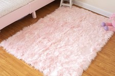 Silky Soft Faux Fur Rug, 3 ft. x 5 ft. Pink Fluffy Rug, Sheepskin Area Rug, R...