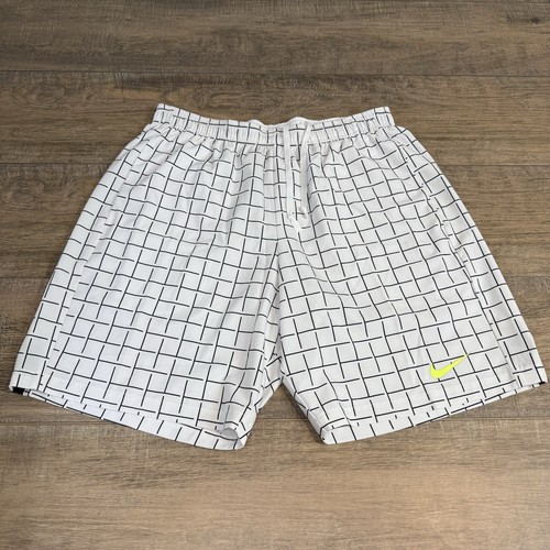 Nike Dri-Fit Mens Athletic Tennis Shorts Large White Check 8.5'' Flawless B6 - Picture 12 of 19