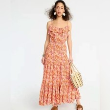 J. Crew Orange and Purple Ruffled Tiered Maxi Sundress Small
