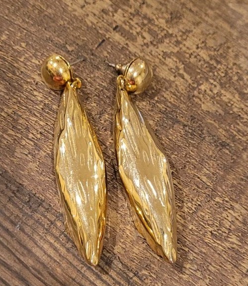 Chunky Gold Leaf Statement Dangle Earrings Modern… - image 4