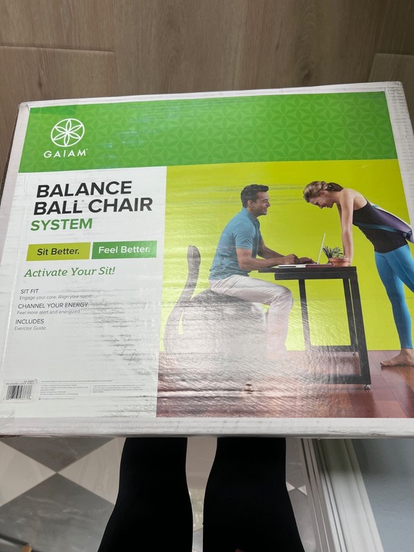 new in box Gaiam 610-6002RTL Balance Ball Chair with Pump and Stand - Black