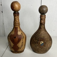 Vintage Italian Brown Leather Covered Wine Bottle/Bar Decanter - Made in Italy