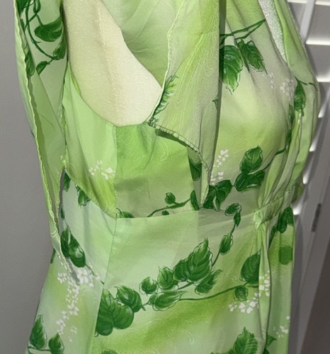 Vtg Mildreds of Hawaii 70s Mid Mod Lime Green Floral Kaftan Dress Muumuu Caftan - Picture 14 of 14