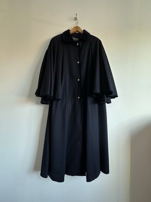 Vintage 80er Damen Merlet Sudtirol Loden Cape Mantel Navy Wolle Gr. L / XL - LESEN