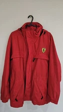 Ferrari Logo Embroidered F1 Coat Hooded Jacket Medium 2 Zips Pockets 