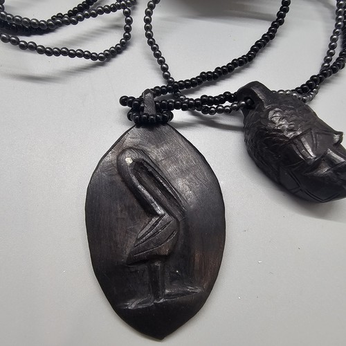 Collar Africano Tribal Doble Colgante Tallado a Mano Máscara de Madera Cabeza Grúa Semilla De Colección - Imagen 2 de 8