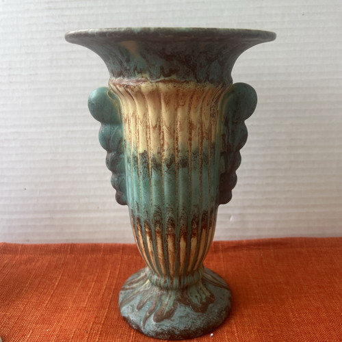 Vaso ceramica art deco opaco vintage anni '30 made in Belgium 9" blu Tiffany - Foto 1 di 11