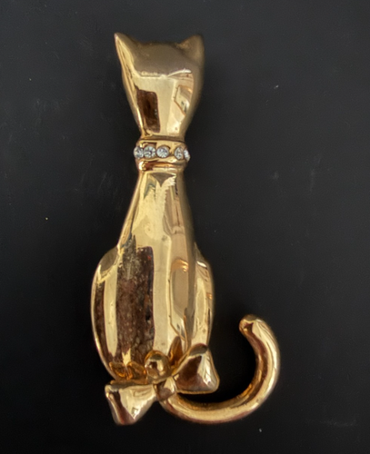 Brosche/Anstecknadel signiert Mio Gelenk Katzenschwanz Strass groß goldfarben - Bild 4 von 5