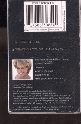 Tina Turner Missing You cassette UK Parlophone 1996 cassette single - Plays same - Picture 2 of 2