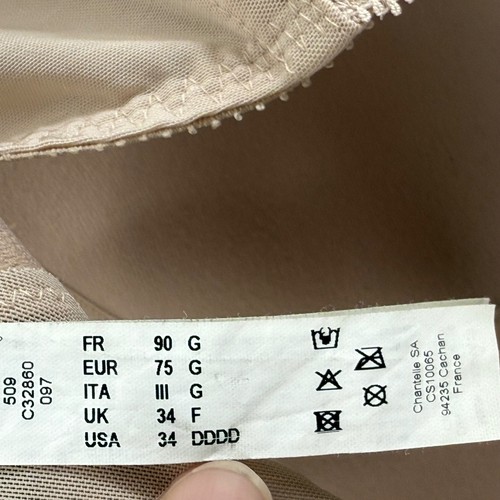 Chantelle Full Coverage Lace Trim Underwire Bra Womens Size 34G/34DDDD Beige - Picture 6 of 9
