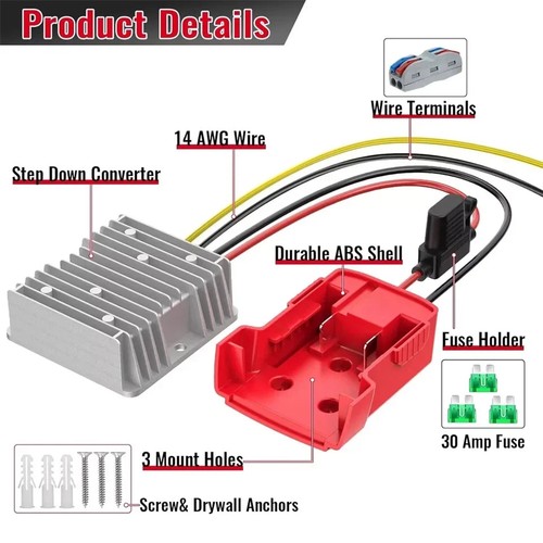 12V~18V Step down Converter for Milwaukee M18 Battery Adapter Power Connector ☽ - Picture 3 of 13