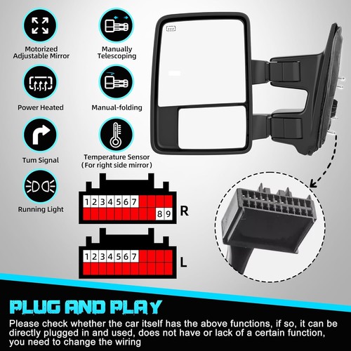 Smoked Power Heated Tow Mirrors Compatible with Ford Super Duty(2008-2016), - Picture 2 of 8