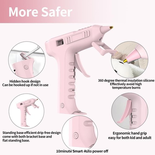 Cordless Electric Hot Melt Glue Gun Rechargeable DIY Repair Heating Tool Pink - Picture 5 of 5