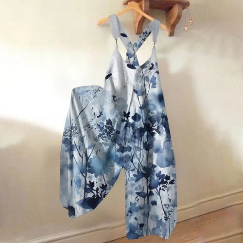 Women's Floral Jumpsuit Baggy Dungaree Ladies Summer Romper Playsuit Overalls - Picture 17 of 48