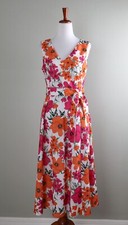 CALVIN KLEIN $149 Crepe Stretch Floral Bow Belted Midi A-Line Dress Size 4