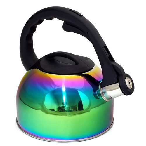 2ltr Whistling Kettle + 2pk Tea Leaf Infusers Stainless Steel Iridescent Rainbow - Picture 4 of 11