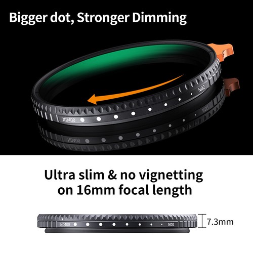 K&F Concept Variable ND2-400 Lens Filter Nano-X Adjustable with Putter 49-95mm - Picture 59 of 117