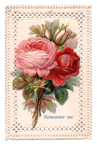 um 1912 schöne Papierspitze Erinnerung rote Blumen antike Postkarte Blumenkarte