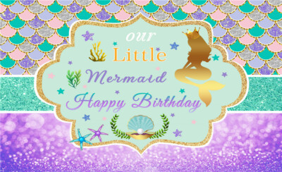 Riyidecor Little Mermaid Backdrop Happy Birthday Party Cartoon Undersea Water Plants 7x5 Feet Colorful Girls Shiny Cute Kids Baby Studio Photography Celebration Props Photo Shoot Vinyl Cloth