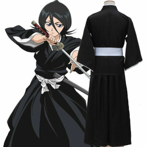 Anime Bleach Kuchiki Rukia Cosplay Costume Full Set Suit Black Halloween Outfits - Picture 4 of 9