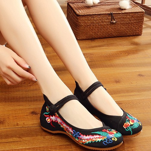 Zapatos planos chinos bordados hechos a mano con flores de fénix para | - Imagen 9 de 15