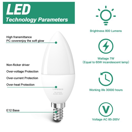 1-4PCS E12 Candelabra Bulb 5W/7W LED Chandelier Light 3000K-6000K Daylight USA - Picture 49 of 56
